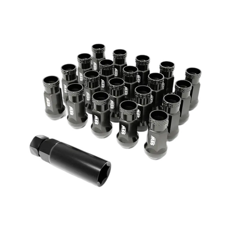 Set of 20 black 14x1.5 steel lug nuts with conical seat and open-ended design, compatible with 2022+ Toyota Tundra.