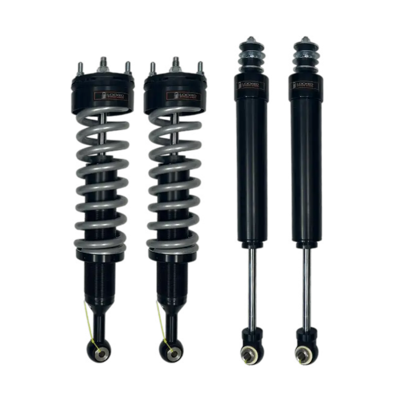 Toyota 4Runner shock package featuring 2.5-inch IFP coilovers and rear shocks. Bolt-on design, adjustable ride height, and extended travel for off-road performance.