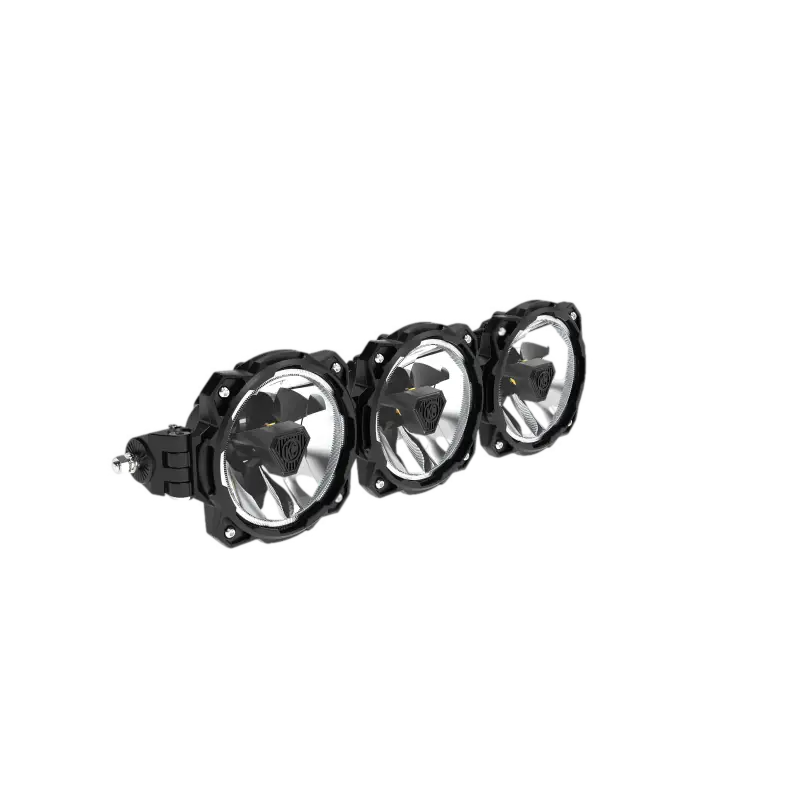 Side angle view of the 20-inch Gravity Titan LED Light Bar showcasing three LED lights with durable housing for off-road use.