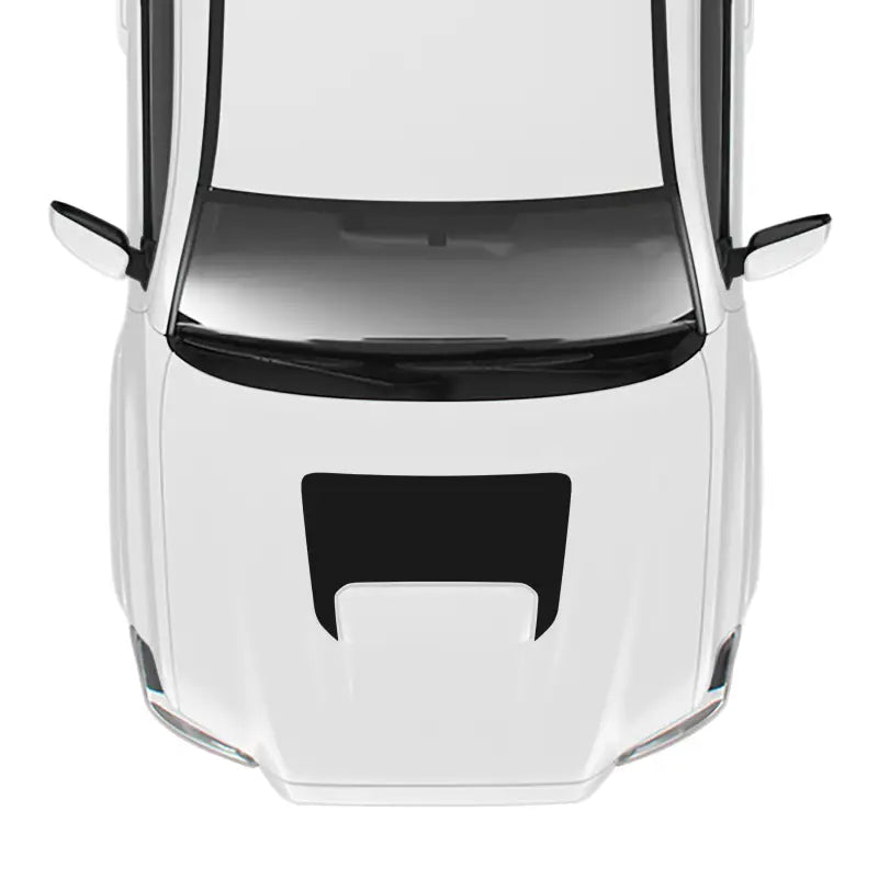 White car hood with 2016-23 Tacoma Pro Sport Hood Stamp showing sport hood stamp