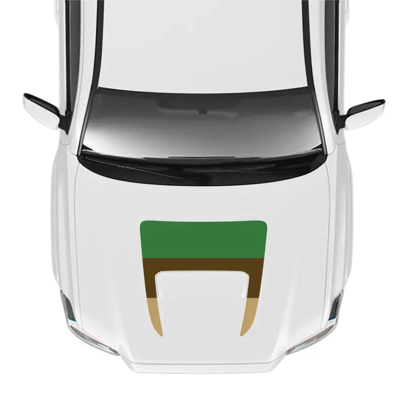 White car with colorful hood decal showcasing the 2016-23 Tacoma Sport/Pro Hood Stamp