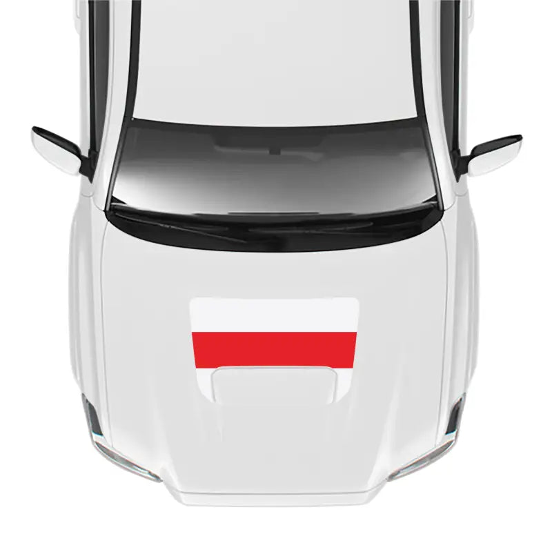 White car with Polish flag showcasing 2016-23 Tacoma Sport Pro Sport Hood Stamp