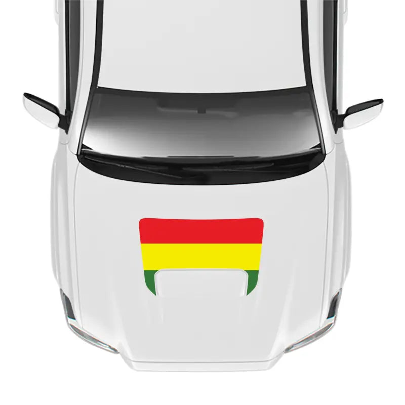 White car with Bolivian flag decal showcasing 2016-23 Tacoma Sport Pro Sport Hood Stamp