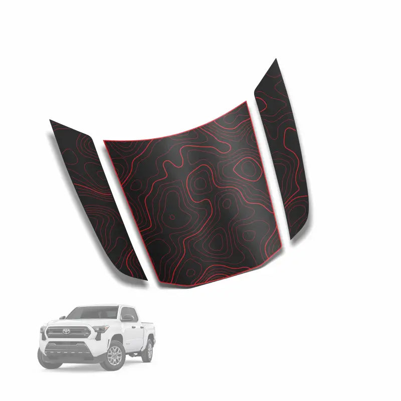 Black and red topographic hood decal for 2024+ Tacoma Apex Hood Stamp