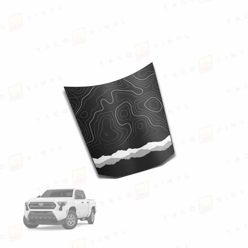 2024 + Tacoma Center Hood Stamp - Satin Black w/Gray Mountains - Hood Stamp