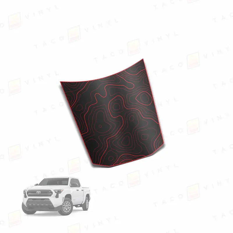 2024 + Tacoma Center Hood Stamp - Satin Black w/Red Topo - Hood Stamp