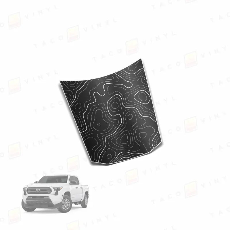 2024 + Tacoma Center Hood Stamp - Satin Black w/White Topo - Hood Stamp