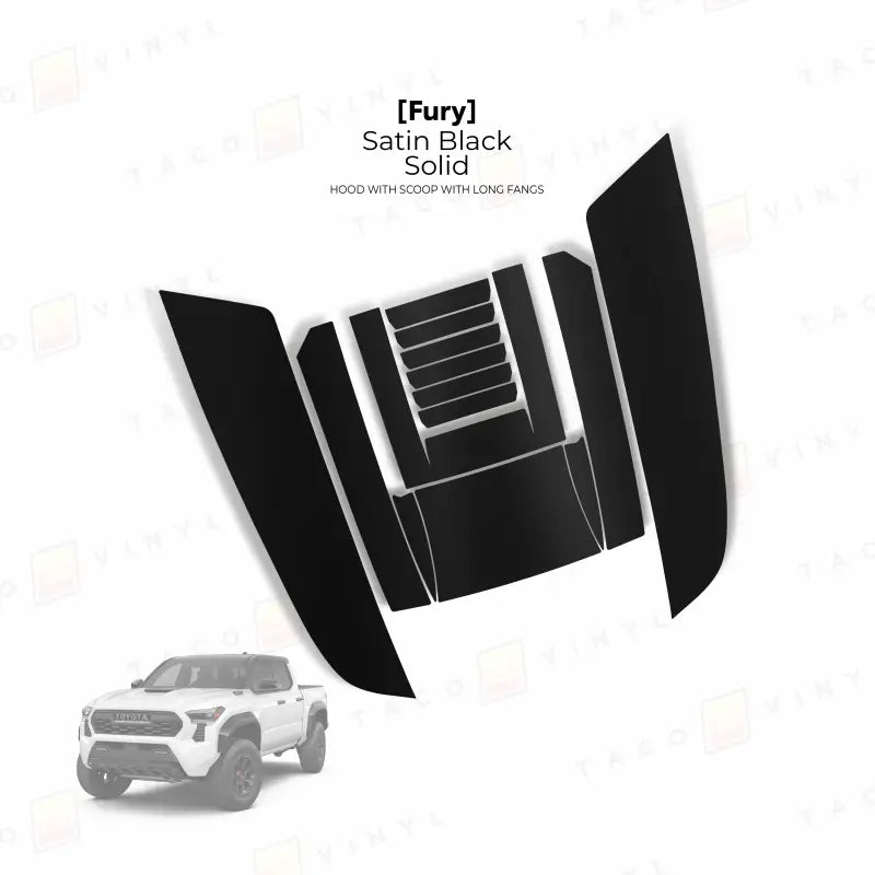Satin black hood scoop decal with fury hood stamp and long fangs for 2024+ Tacoma
