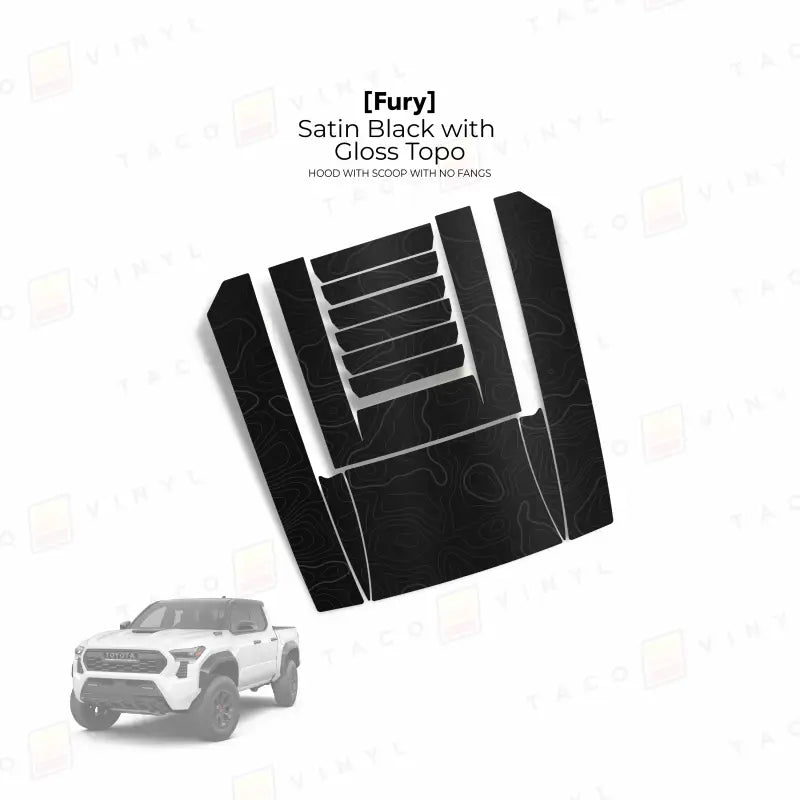 2024 + Tacoma Fury Hood Scoop Stamp (W/ No Fangs) - Satin Black with Gloss Topo - Hood Stamp