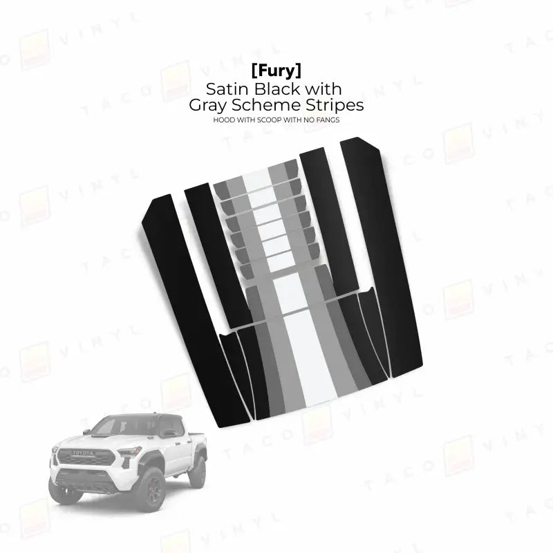 2024 + Tacoma Fury Hood Scoop Stamp (W/ No Fangs) - Satin Black with Gray Scheme Stripes - Hood Stamp