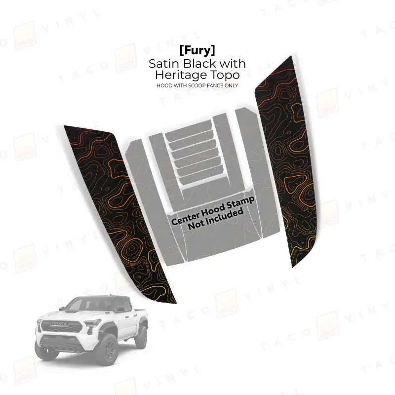 Truck hood decal set with 2024 Tacoma Fury Hood Stamp for custom fury hood style