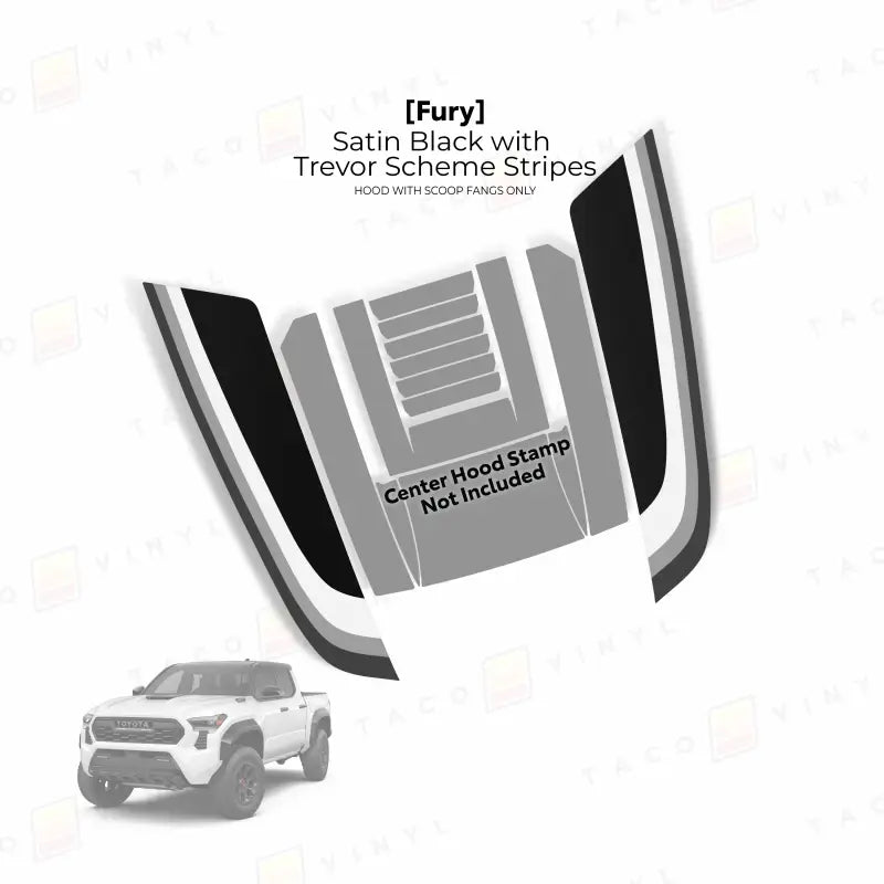 Satin Black Hood Stripes for 2024+ Tacoma Fury Hood Stamp Fangs Only