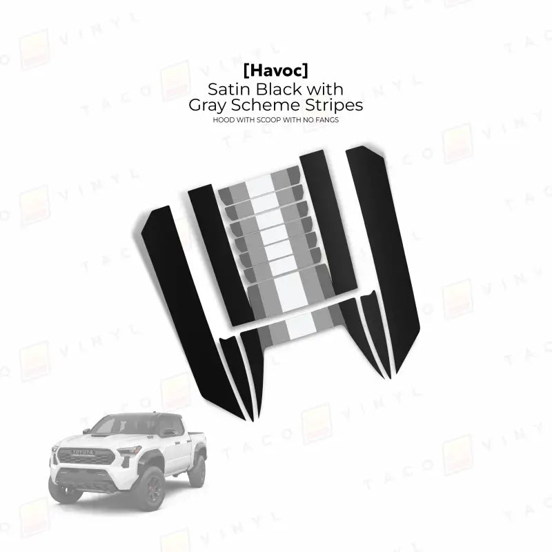 2024 + Tacoma Havoc Hood Scoop Stamp (W/ No Fangs) - Satin Black with Gray Scheme Stripes - Hood Stamp