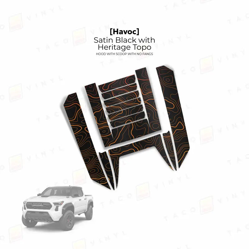 2024 + Tacoma Havoc Hood Scoop Stamp (W/ No Fangs) - Satin Black with Heritage Topo - Hood Stamp