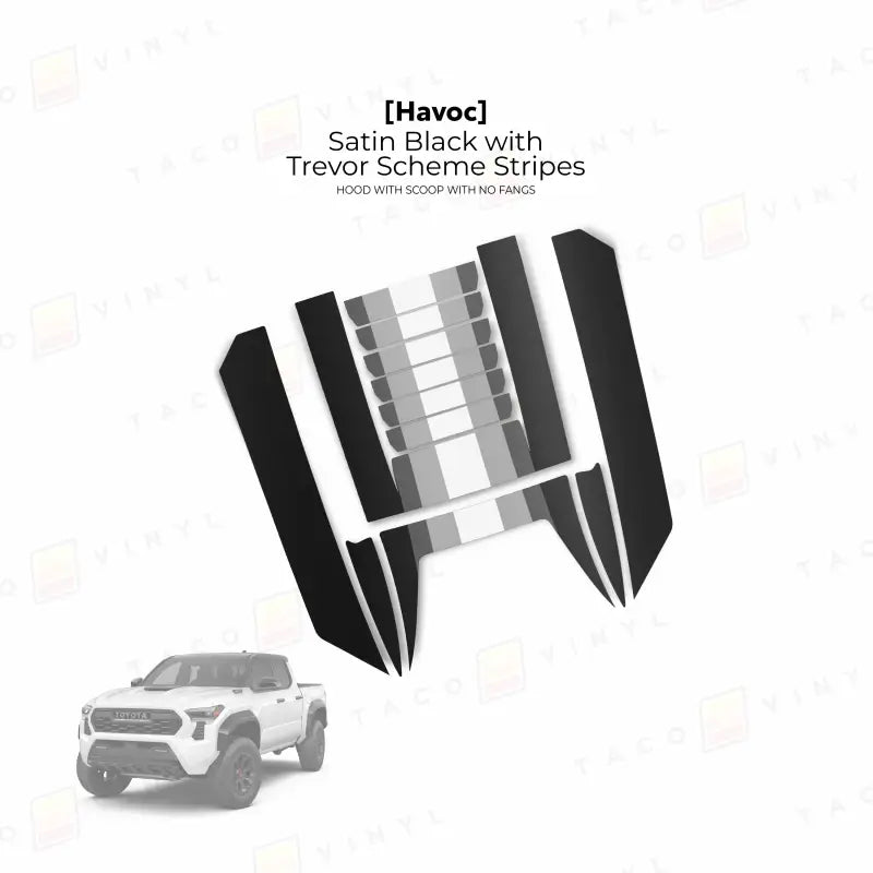 2024 + Tacoma Havoc Hood Scoop Stamp (W/ No Fangs) - Satin Black with Trevor Scheme Stripes - Hood Stamp
