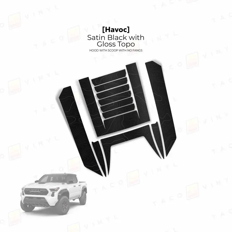 2024 + Tacoma Havoc Hood Scoop Stamp (W/ No Fangs) - Satin Black with Gloss Topo - Hood Stamp