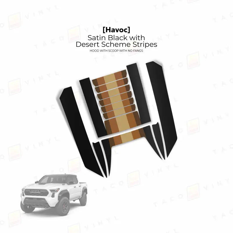 2024 + Tacoma Havoc Hood Scoop Stamp (W/ No Fangs) - Satin Black with Desert Stripes - Hood Stamp