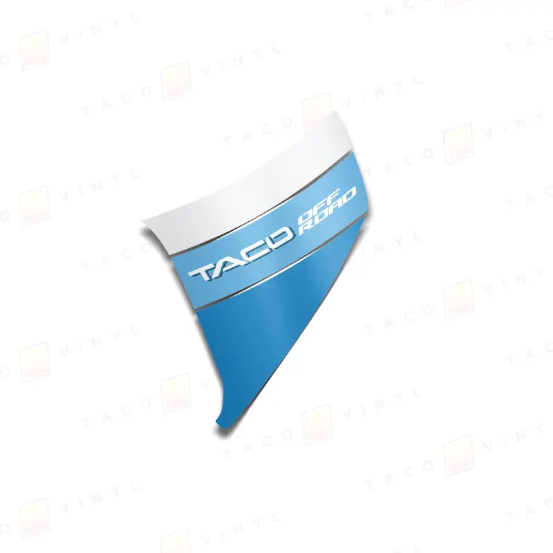 Blue and white TACO OFF ROAD lower bedside decals for 2024+ Tacoma Lower Bedside Decals