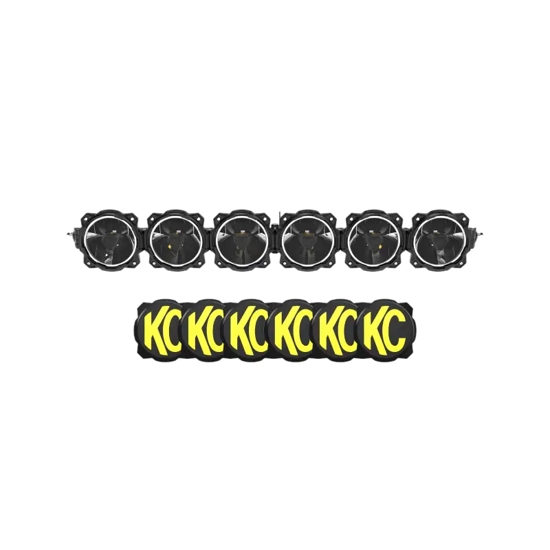 39-inch Titan™ LED Light Bar with six modular lights and KC logo covers, ideal for off-road vehicles.