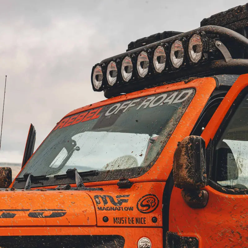 Close-up of an off-road vehicle with the 45-inch Gravity Titan LED Light Bar, emphasizing its high-power illumination.