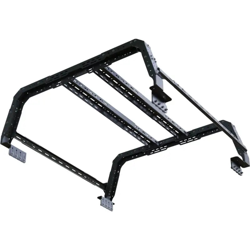 Complete bed rack system with 4CX Roof/Side Bars installed, providing stability and support for cargo or rooftop tents. Adjustable and durable.
