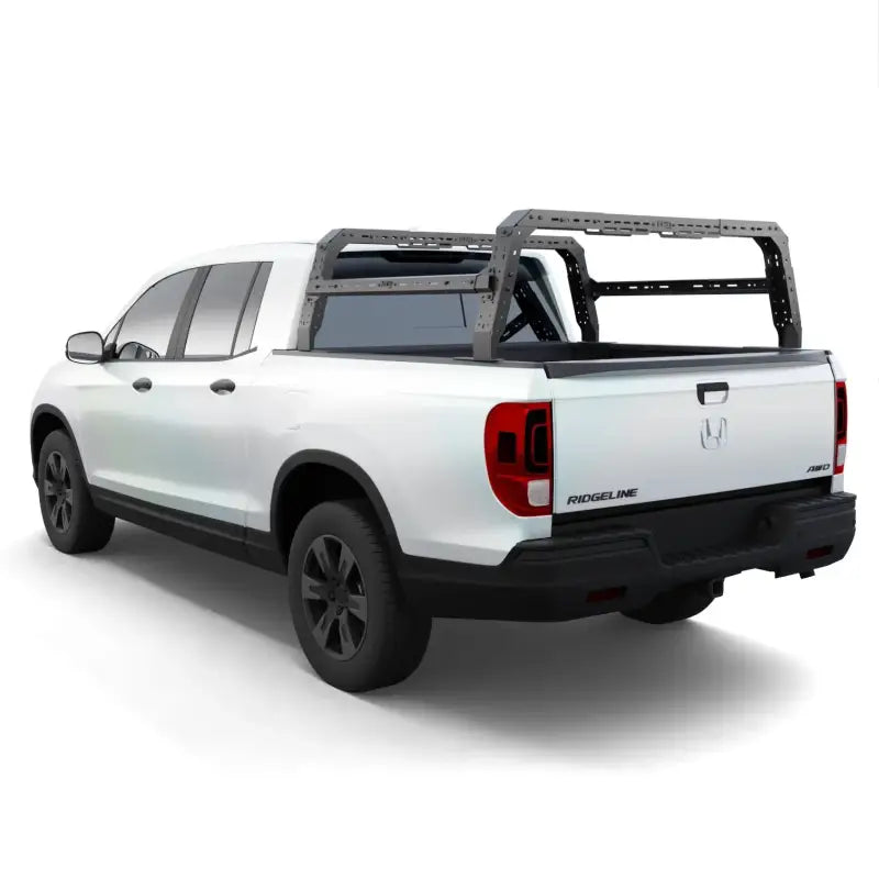 Side angle of Honda Ridgeline adjustable bed rack showcasing its robust build and compatibility with truck bed covers.