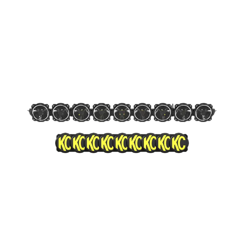 57-inch Titan LED Light Bar with 9 lights and KC logo covers, designed for off-road vehicles with linkable and curvable features.