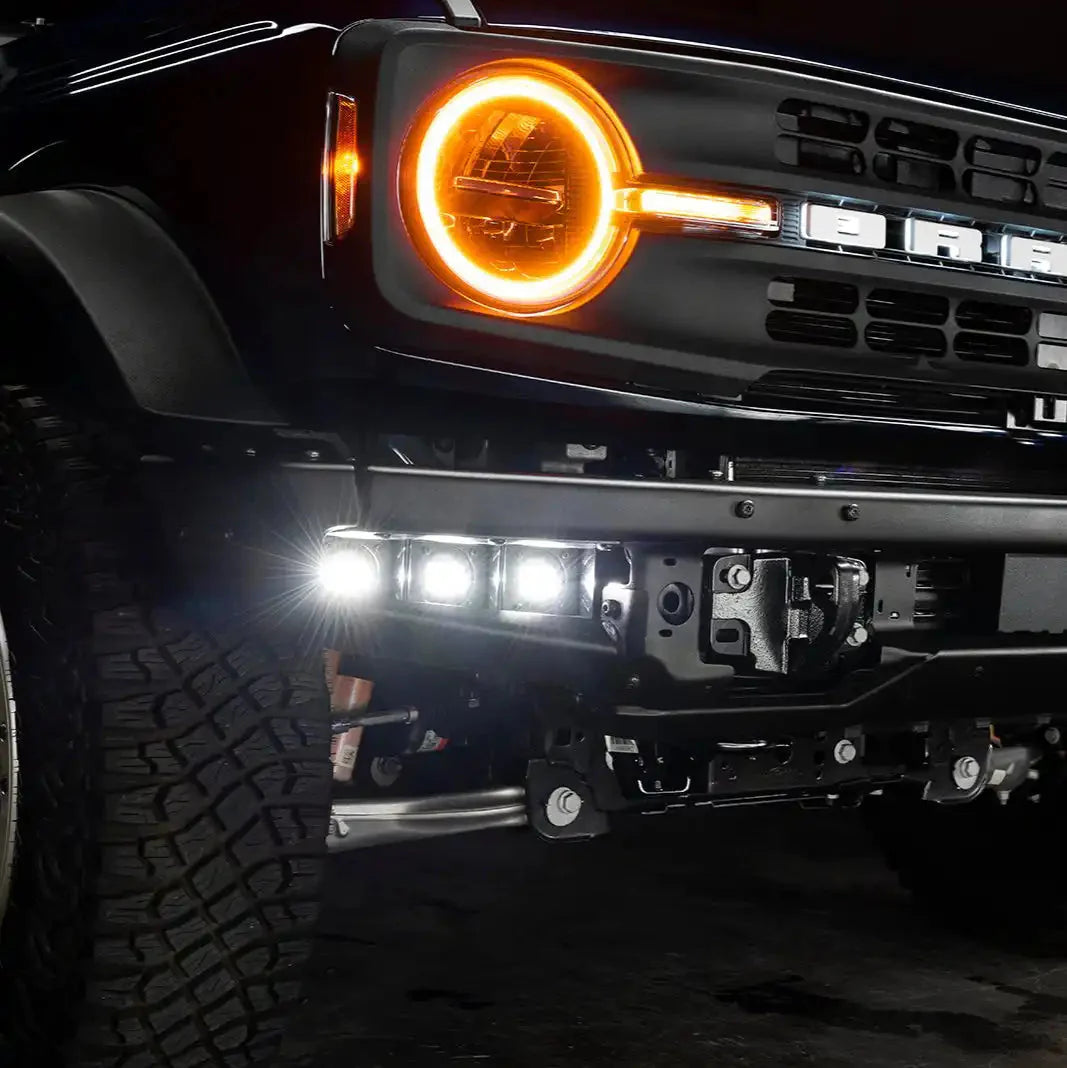Triple LED Fog Light Kit For 2021-2026 Ford Bronco | Steel Modular Bumper | 90W