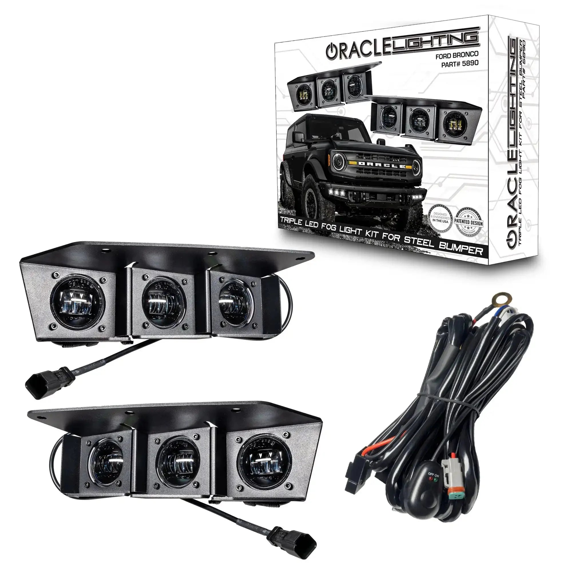 Triple LED Fog Light Kit For 2021-2026 Ford Bronco | Steel Modular Bumper | 90W