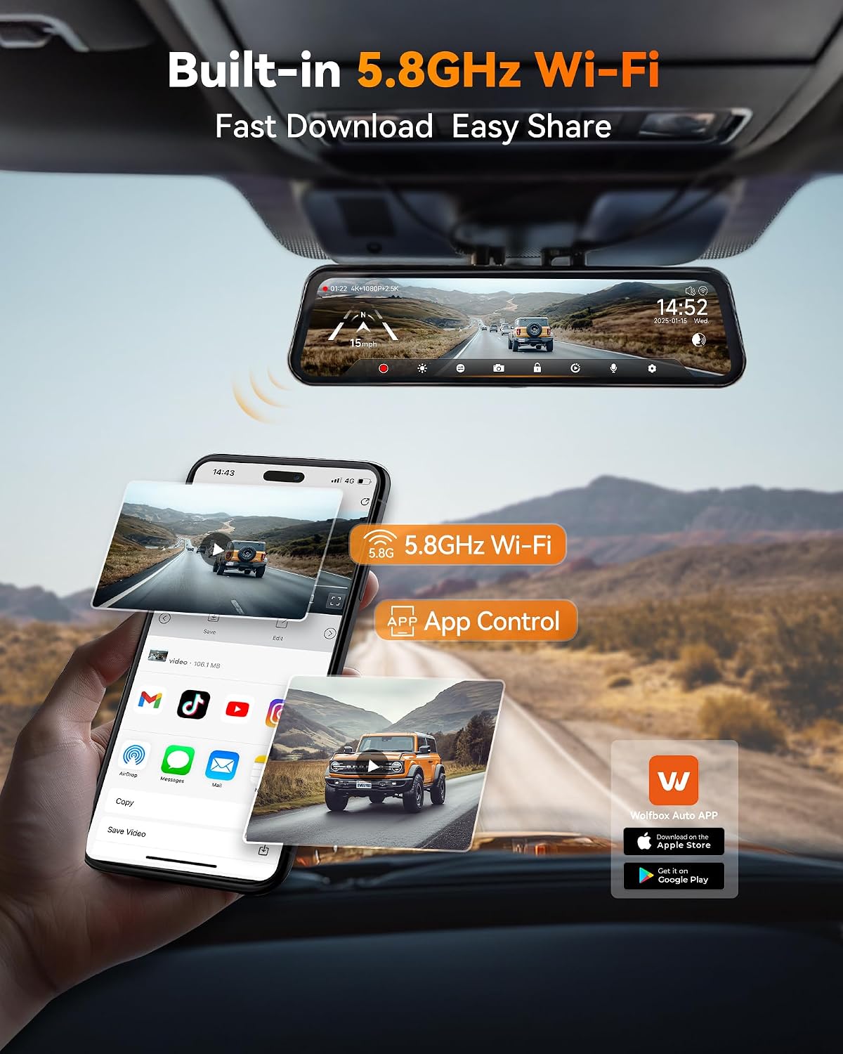 Wolfbox G900 Tri Pro Bumper Dash Cam
