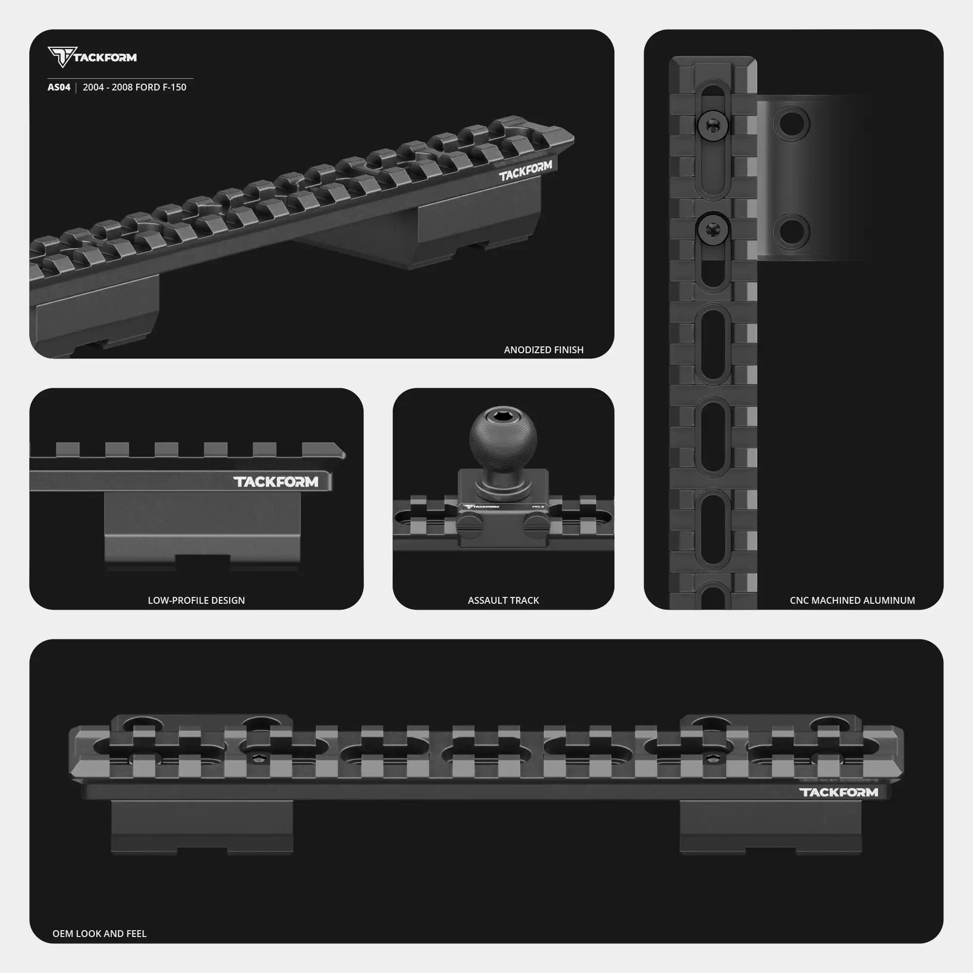 2004-2008 Ford F-150 Tackform Assault Track Picatinny Dash Bracket With MagSafe Phone Mount