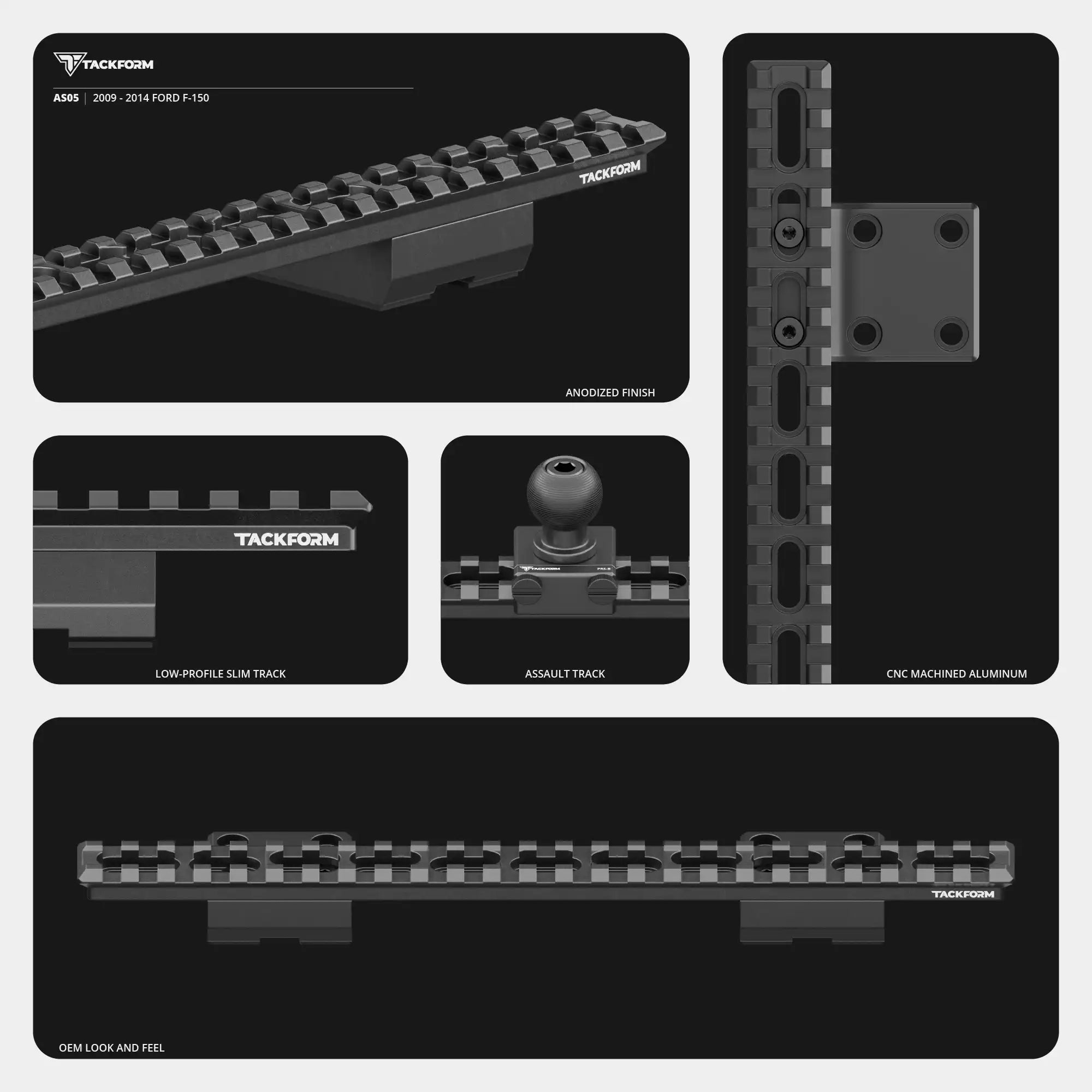 2009-2014 Ford F-150 Tackform Assault Track Picatinny Dash Bracket With MagSafe Wireless Charging Phone Mount