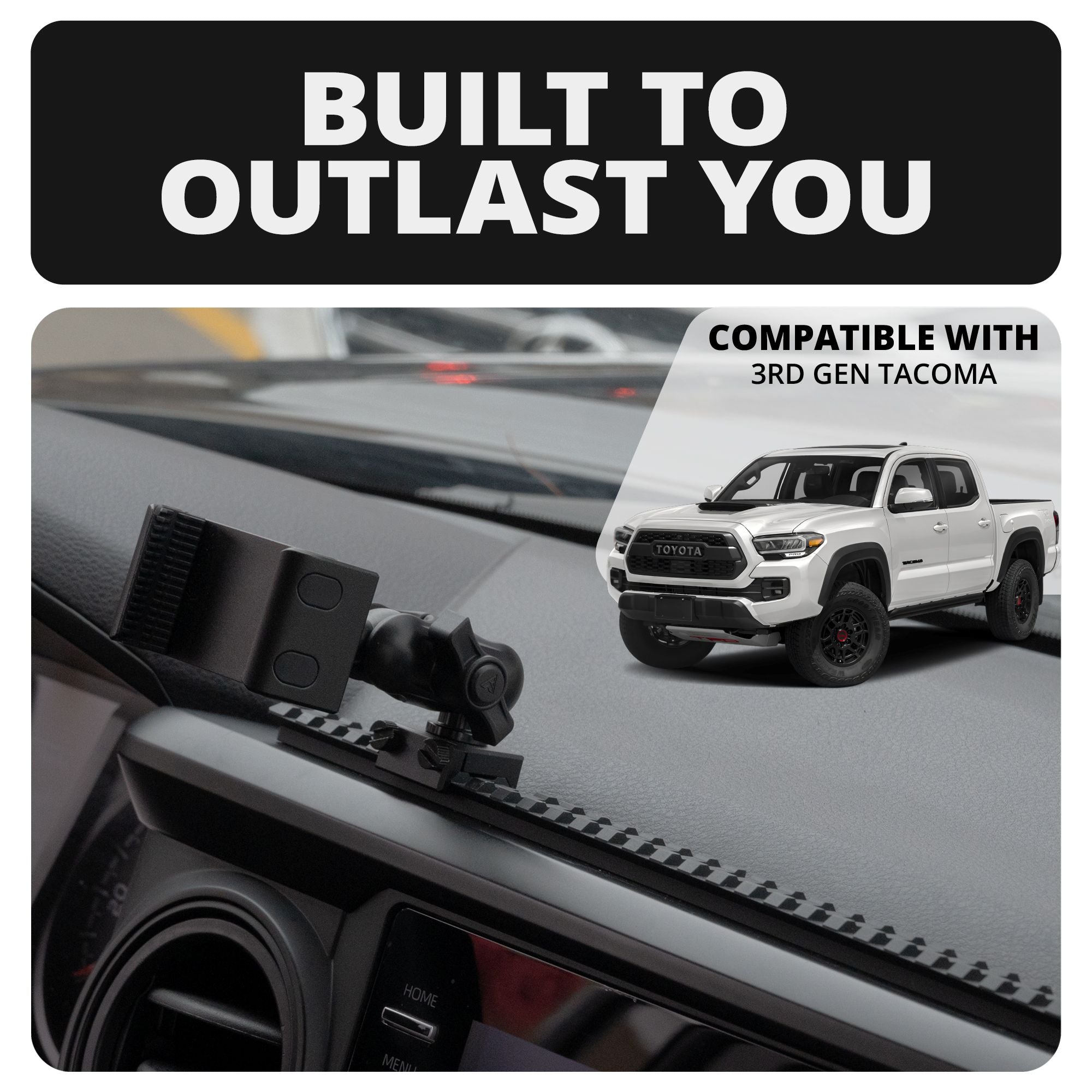 Dash Mount For 2016-2023 Toyota Tacoma Tackform Assault Track Picatinny Dash Bracket With 20LITE Phone Holder & Midland Magnetic CB Radio Mic Holder