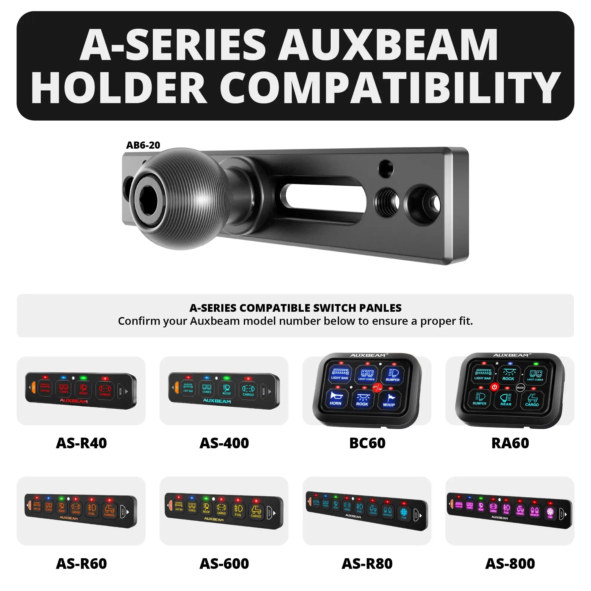 Auxbeam Holder | TRAXX™ - Slim Track Base | Choose Arm Length & Panel Type