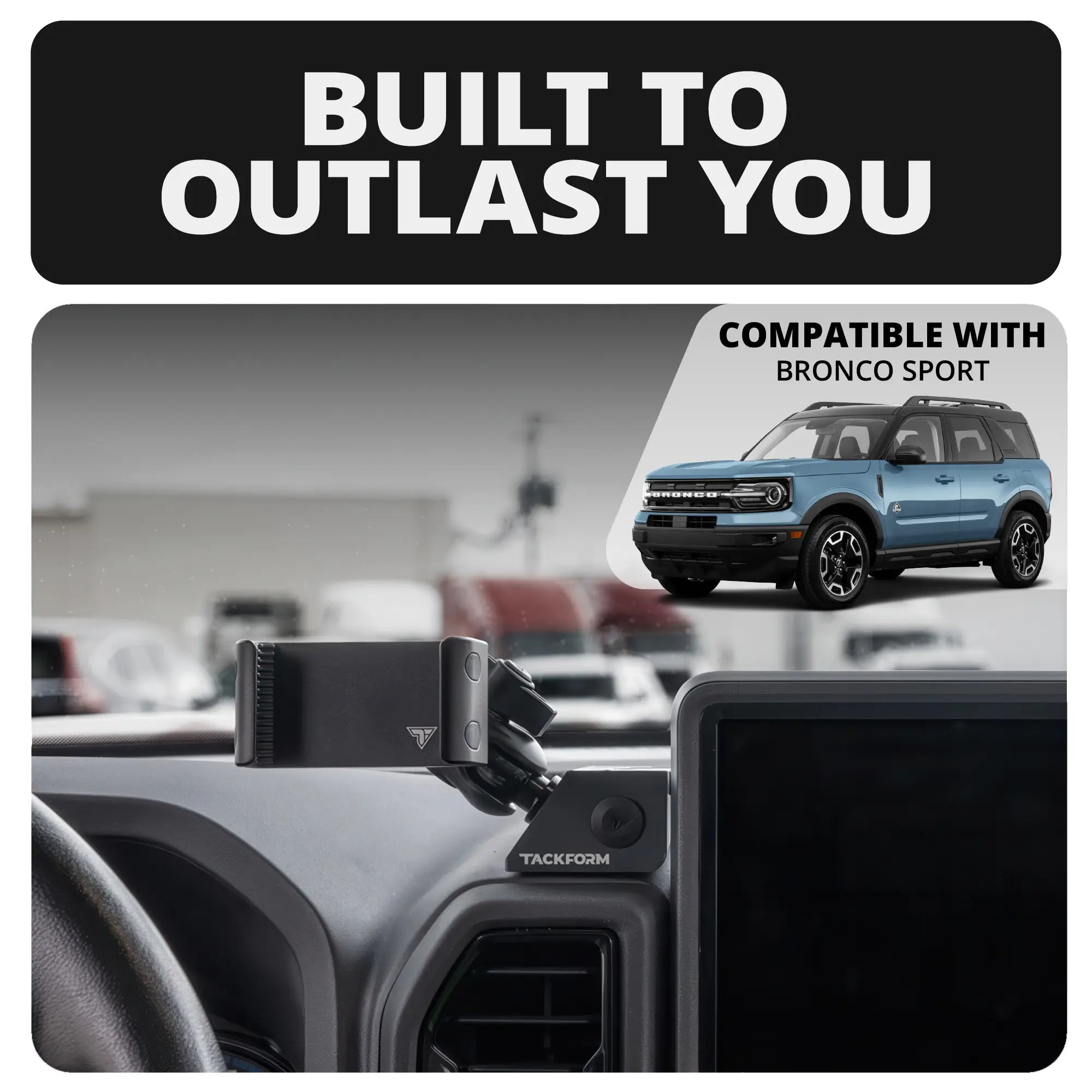 2021 - 2024 Ford Bronco SPORT Tackform Slim Track Dash Bracket With 20LITE Phone & Midland Magnetic CB Radio Mic Mounts