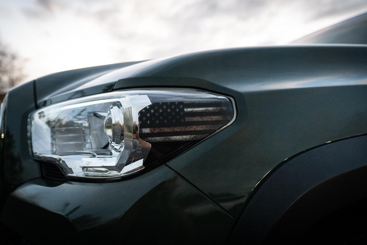 Distressed American Flag Front Sidemarker Overlays For 2016-2023 Tacoma Halogen
