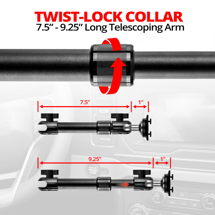 Dual-T Holder | 7.5"-9.25" Telescoping Arm | 20mm TRAXX™ - Fast Track Ball