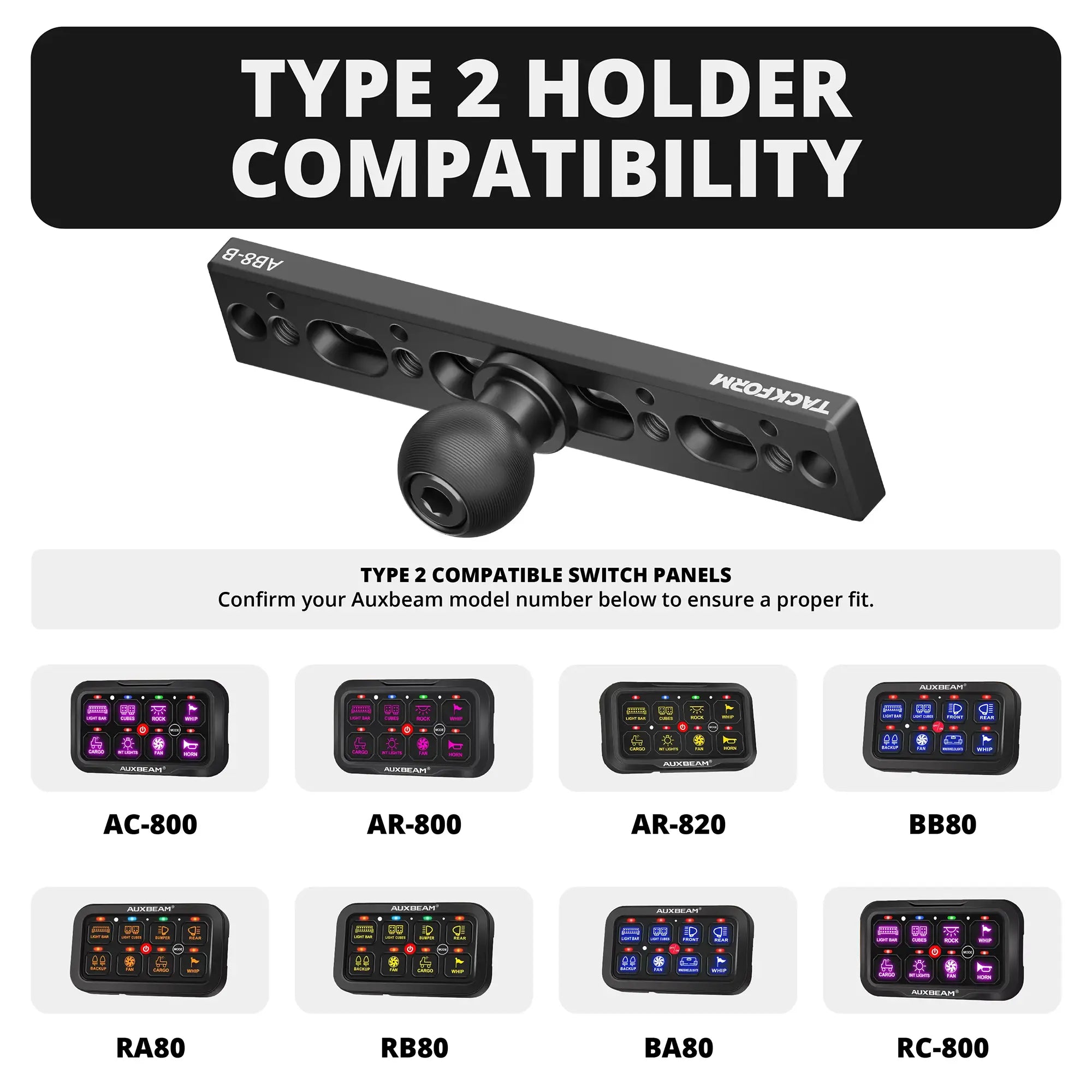 Auxbeam Holder | TRAXX™ - Slim Track Base | Choose Arm Length & Panel Type