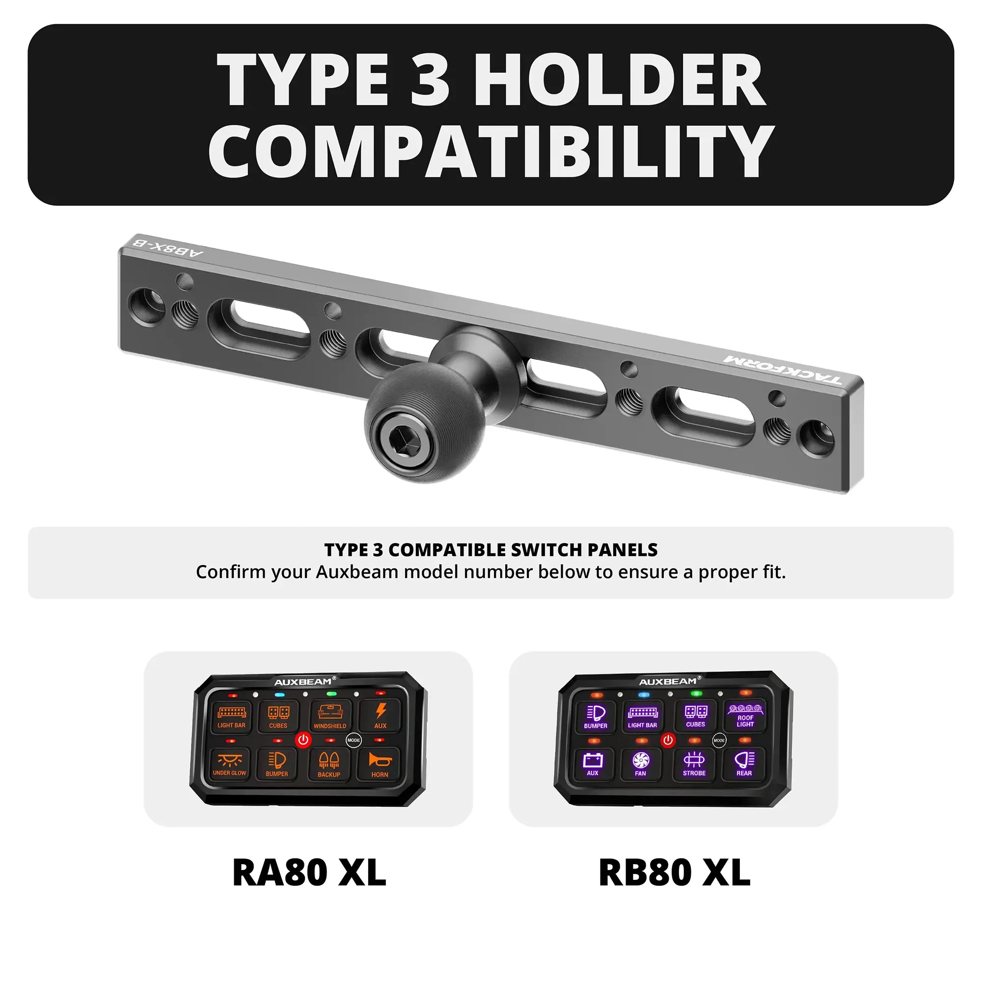 Auxbeam Holder | TRAXX™ - Slim Track Base | Choose Arm Length & Panel Type