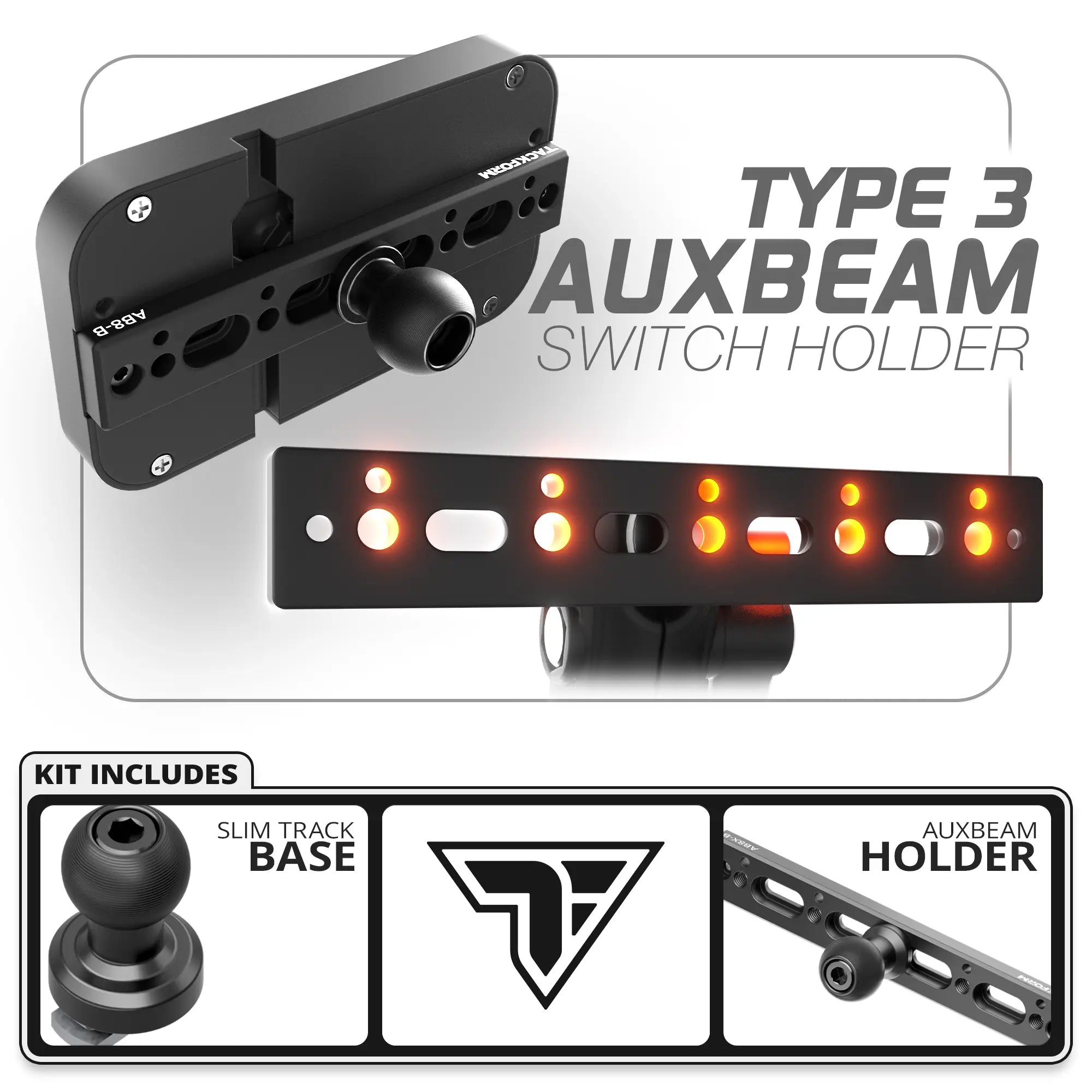 Auxbeam Holder | TRAXX™ - Slim Track Base | Choose Arm Length & Panel Type