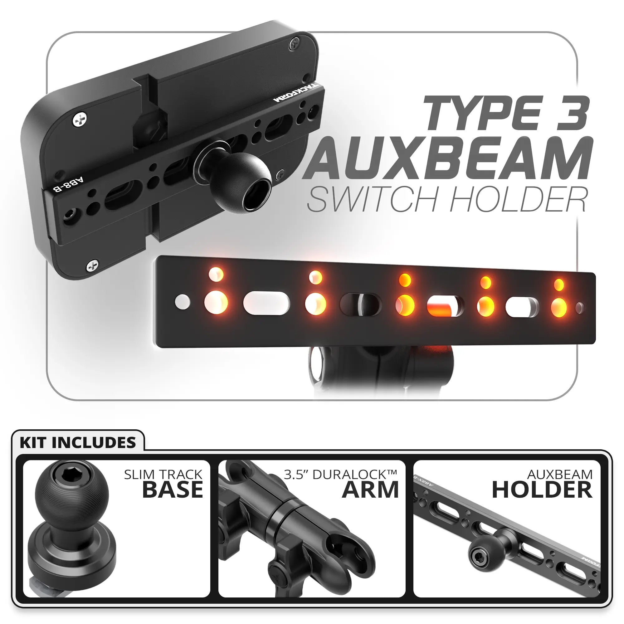 Auxbeam Holder | TRAXX™ - Slim Track Base | Choose Arm Length & Panel Type