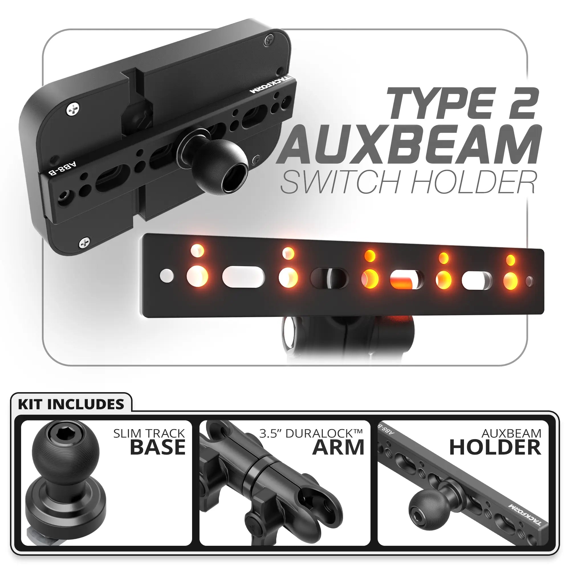 Auxbeam Holder | TRAXX™ - Slim Track Base | Choose Arm Length & Panel Type