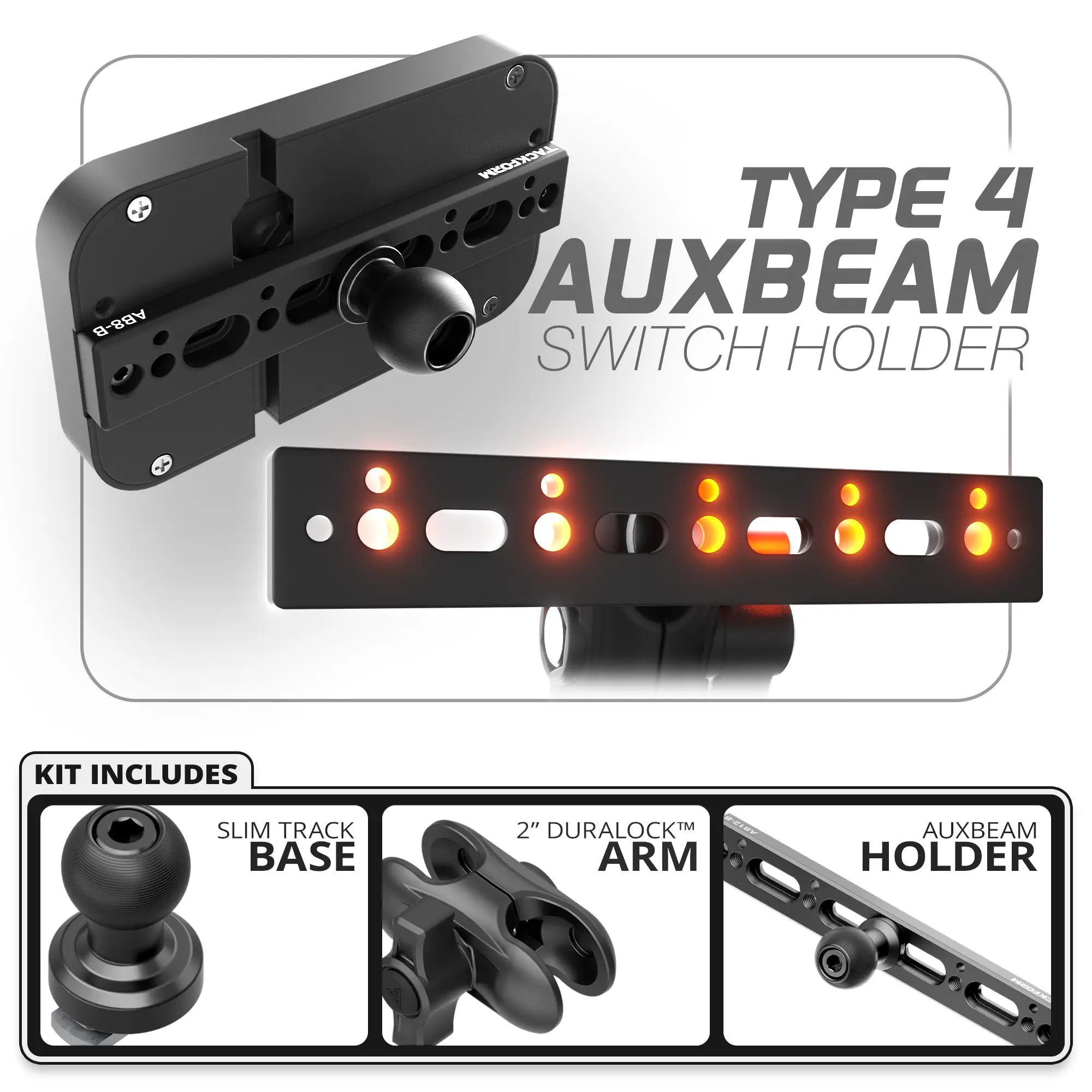 Auxbeam Holder | TRAXX™ - Slim Track Base | Choose Arm Length & Panel Type