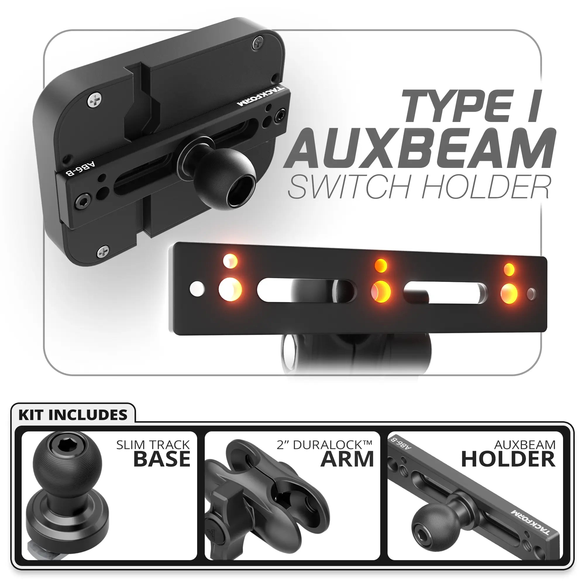 Auxbeam Holder | TRAXX™ - Slim Track Base | Choose Arm Length & Panel Type