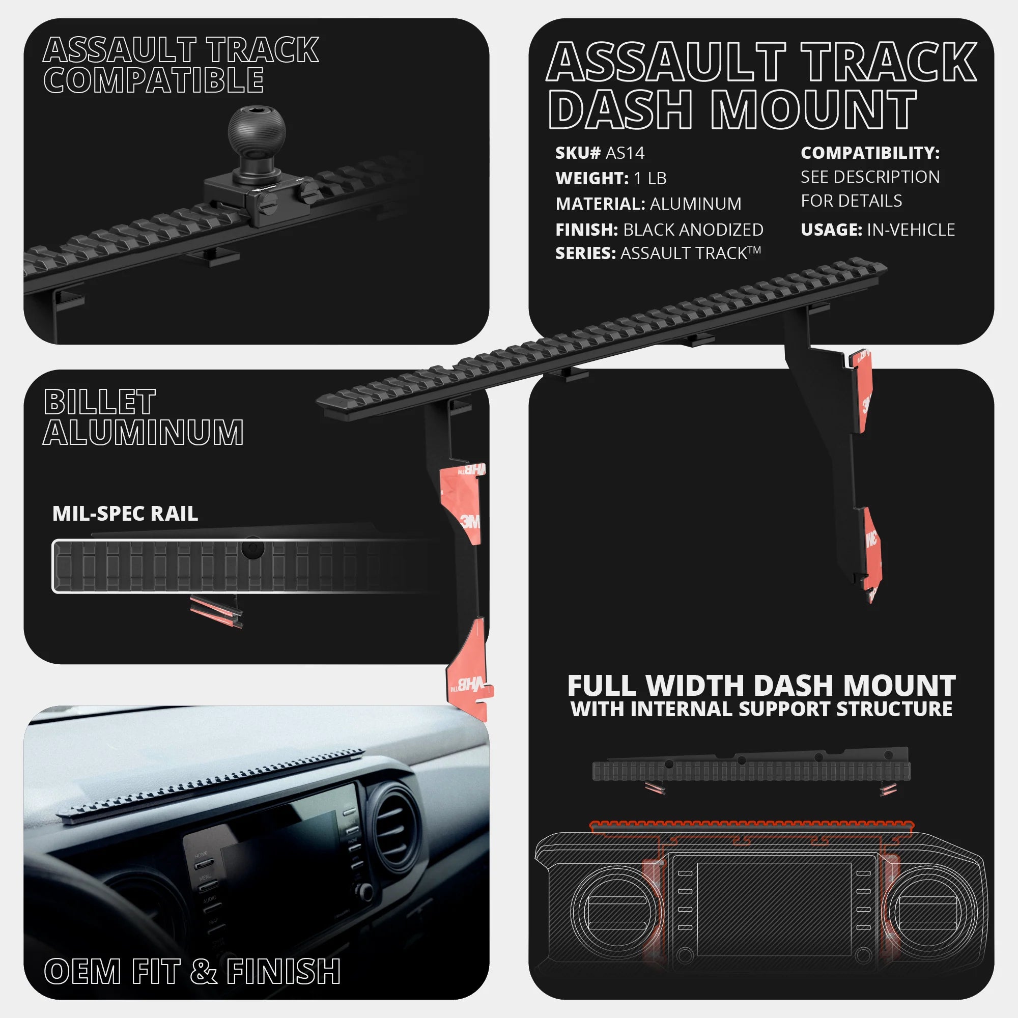 Dash Mount For 2016-2023 Toyota Tacoma Tackform Assault Track Picatinny Dash Bracket With Dual MagSafe Phone Mounts