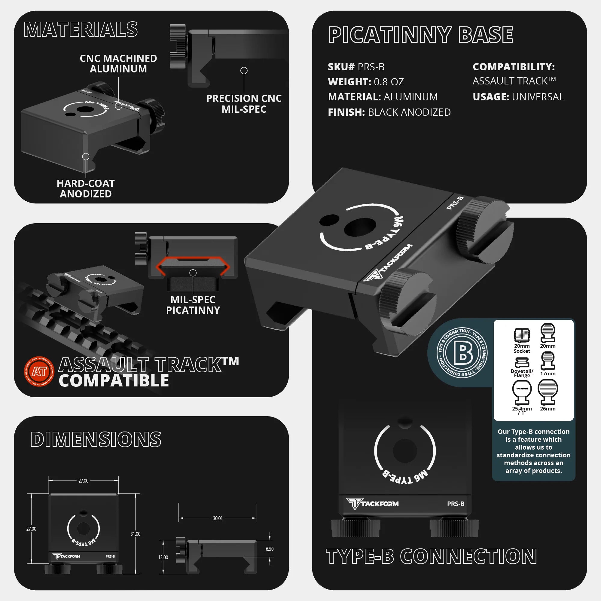 2024-2026 Ford F-150 (See Compatibility Info For Specific Year/Trim Fitment Details) Tackform Assault Track Picatinny Dash Bracket With 20LITE Phone Mount and Magnetic Radar Detector Holder | Telescoping Arm