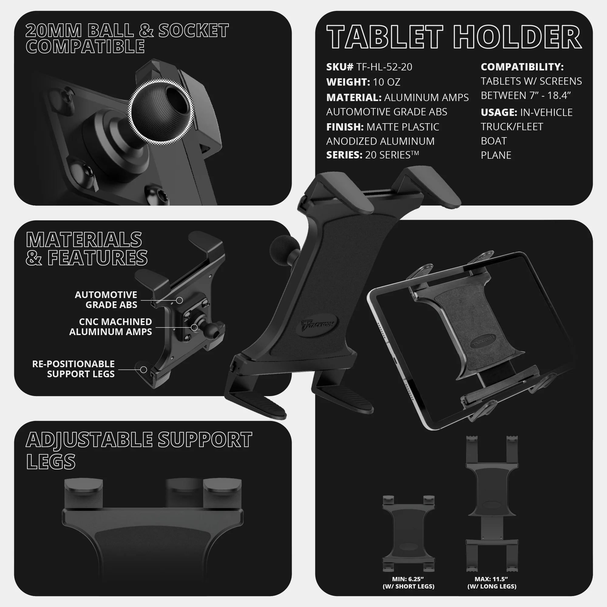 Dash Mount For 2016-2023 Toyota Tacoma Tackform Slim Track Dash Bracket With 20LITE Phone & Tablet Mounts