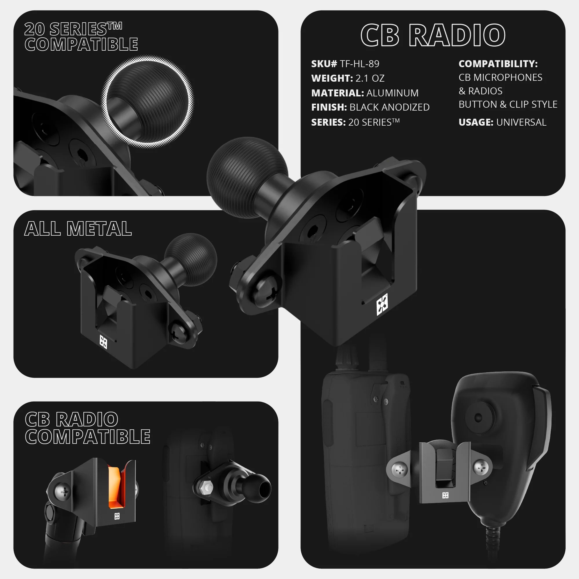 Dash Mount For 2016-2023 Toyota Tacoma Tackform Slim Track Dash Bracket With 20LITE Phone & CB Microphone Mounts