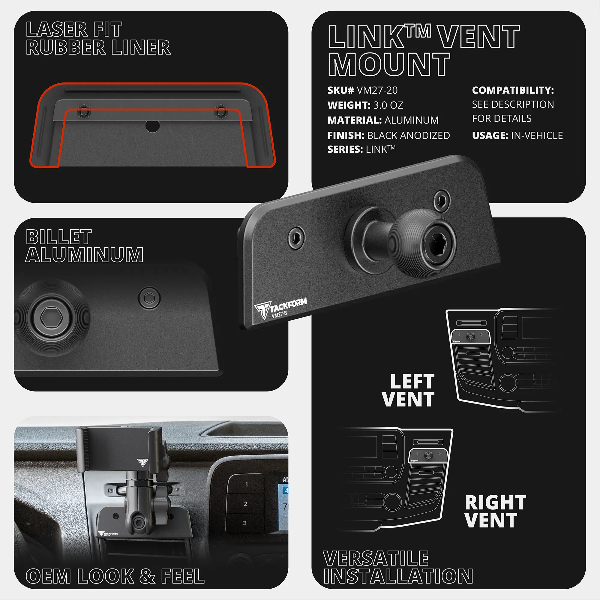 2020-2026 Ford Transit LINK™ Vent Mount Bracket With 20LITE Phone Holder | 3.5" Arm | (Not Compatible With Transit Connect)