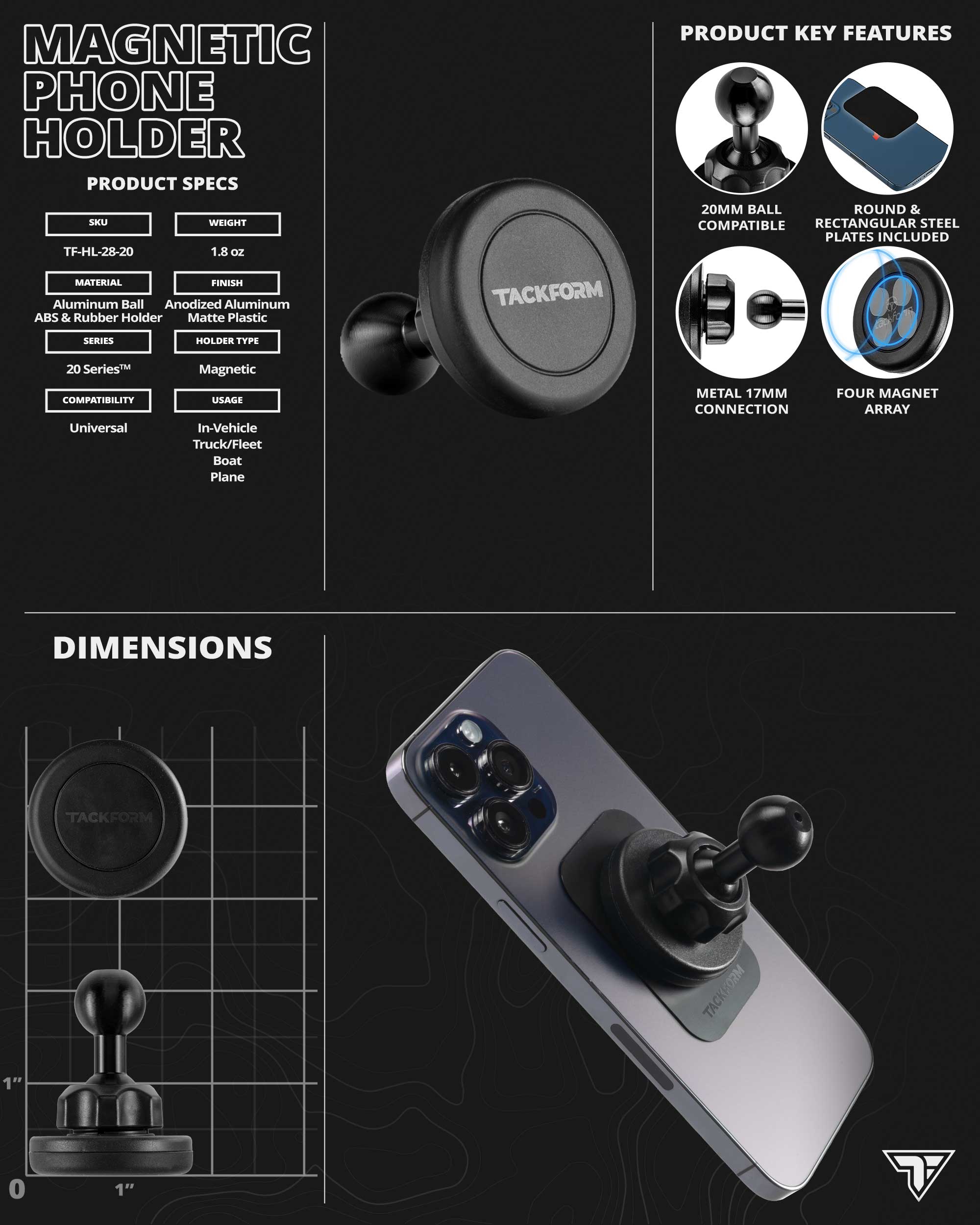 Magnetic Phone Holder | 7.5"-9.25" Telescoping Arm | 20mm TRAXX™ - Fast Track Ball
